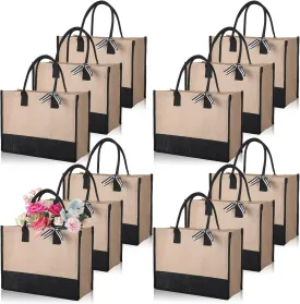 12 Pieces Burlap Tote Bags Set Jute Tote Bag with Handles Initial Canvas Beach Large Reusable Gift Bag for Women Shopping Market Grocery Holiday Travel DIY Bags