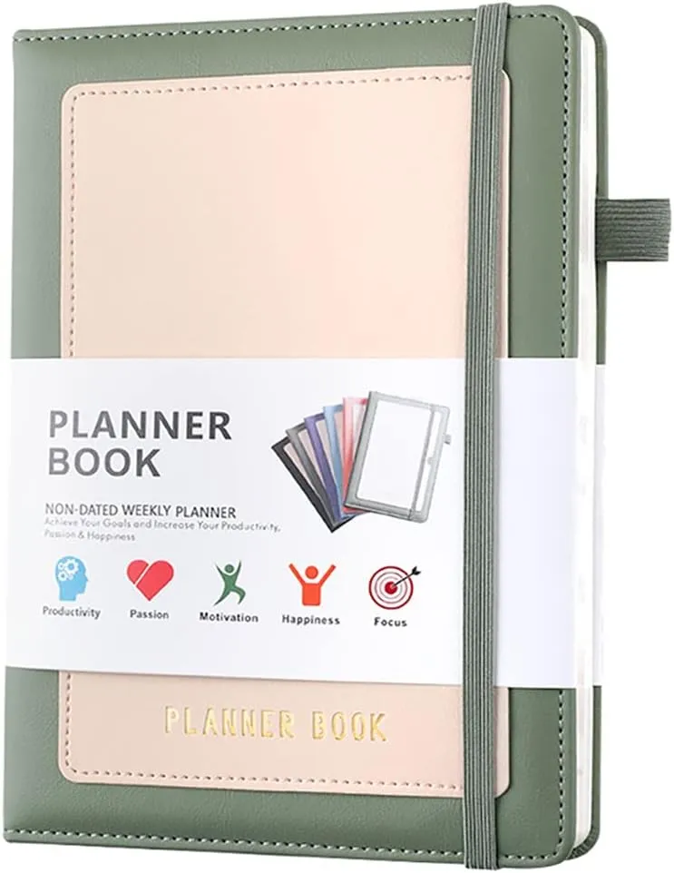 2024 Planner,12 Months Undated Monthly and Weekly Planners,Vegan PU Leather Hardcover A5 Agenda with Elastic Closure,Dotted Grid Pages,3 Bookmarks,Start Anytime - Green
