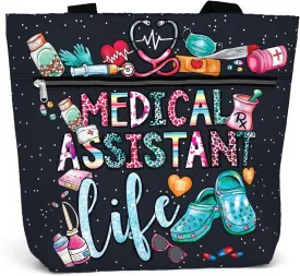 84hoods Large Waterproof Tote Bag with Pockets and Zipper for Work. Gift for Nurse. Shoulder Bag for Women.