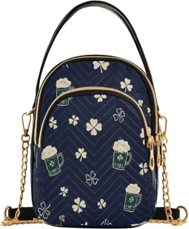 ALAZA Chain Crossbody Bags for Women Clover Leaves Beer St. Patrick's Doodle Quilted Shoulder Crossbody Handbags Travel Cross Body Cell Phone Purses Bags