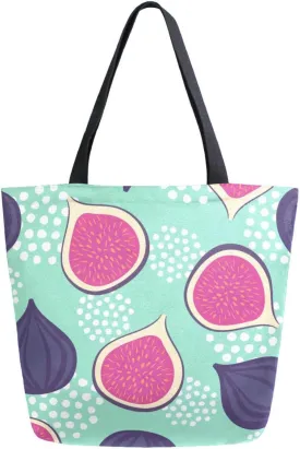 ALAZA Figs Pattern Mint Fruits Canvas Tote Bag for Women Casual Shoulder Bag Handbag,Shopping Grocery Cotton Bag Reusable,Multipurpose,Heavy Duty for Outdoors Weekender Travel