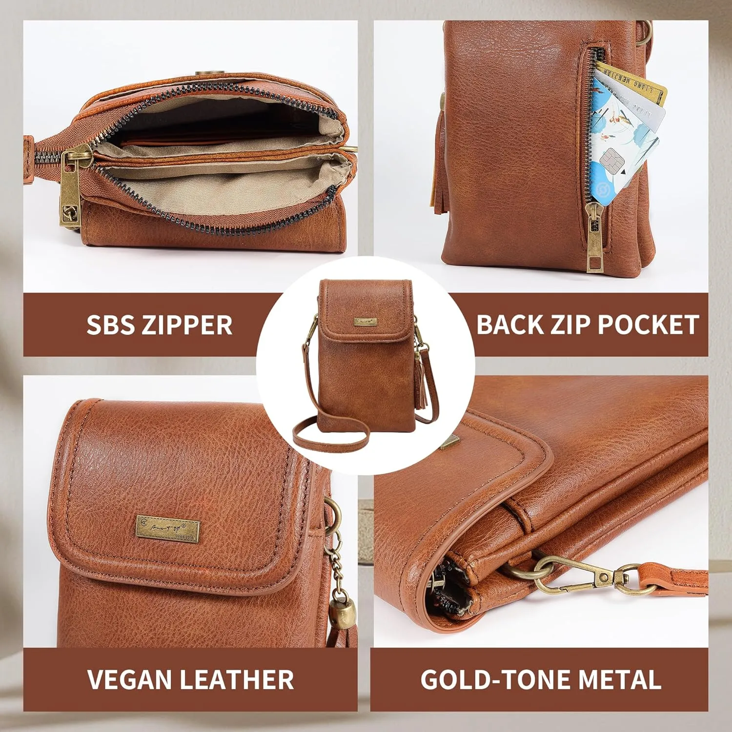 AnsTOP Small Crossbody Bags for Women, Crossbody Cell Phone Bag Tassel Wallet Purses with 2 Strap Best Gift for Women