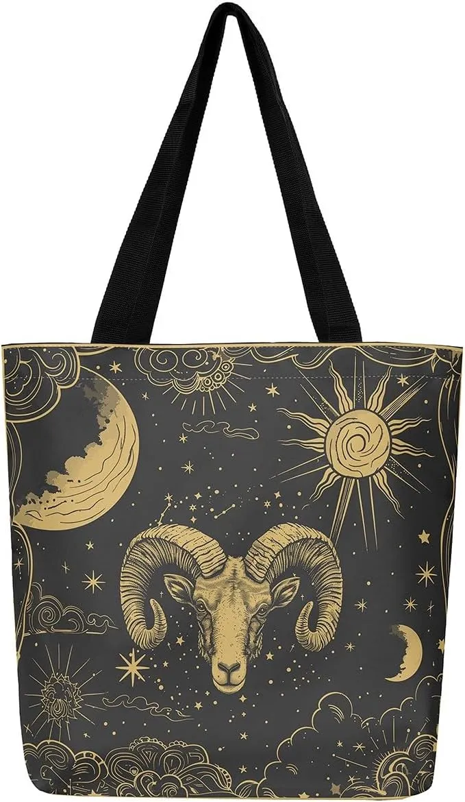 Aries Cancer Taurus Canvas Bag 12 Horoscope Astrology Canvas Tote Bag Constellation Theme Reusable Grocery