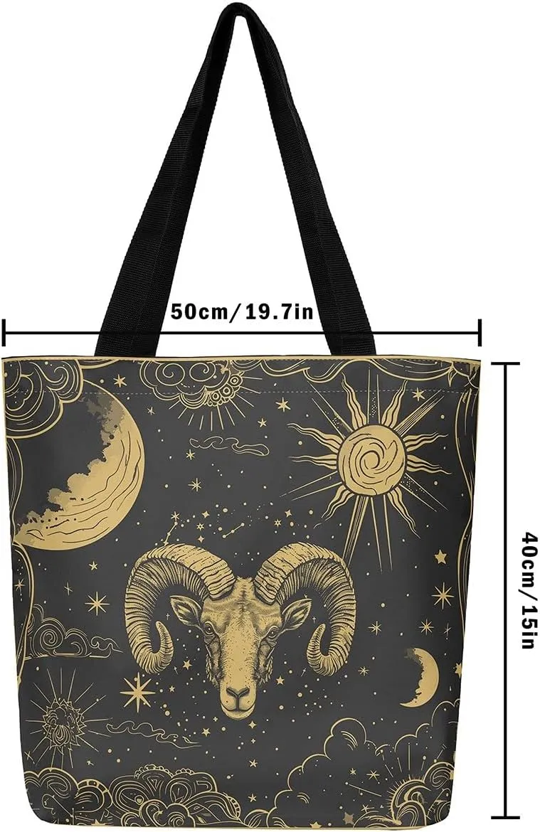 Aries Cancer Taurus Canvas Bag 12 Horoscope Astrology Canvas Tote Bag Constellation Theme Reusable Grocery
