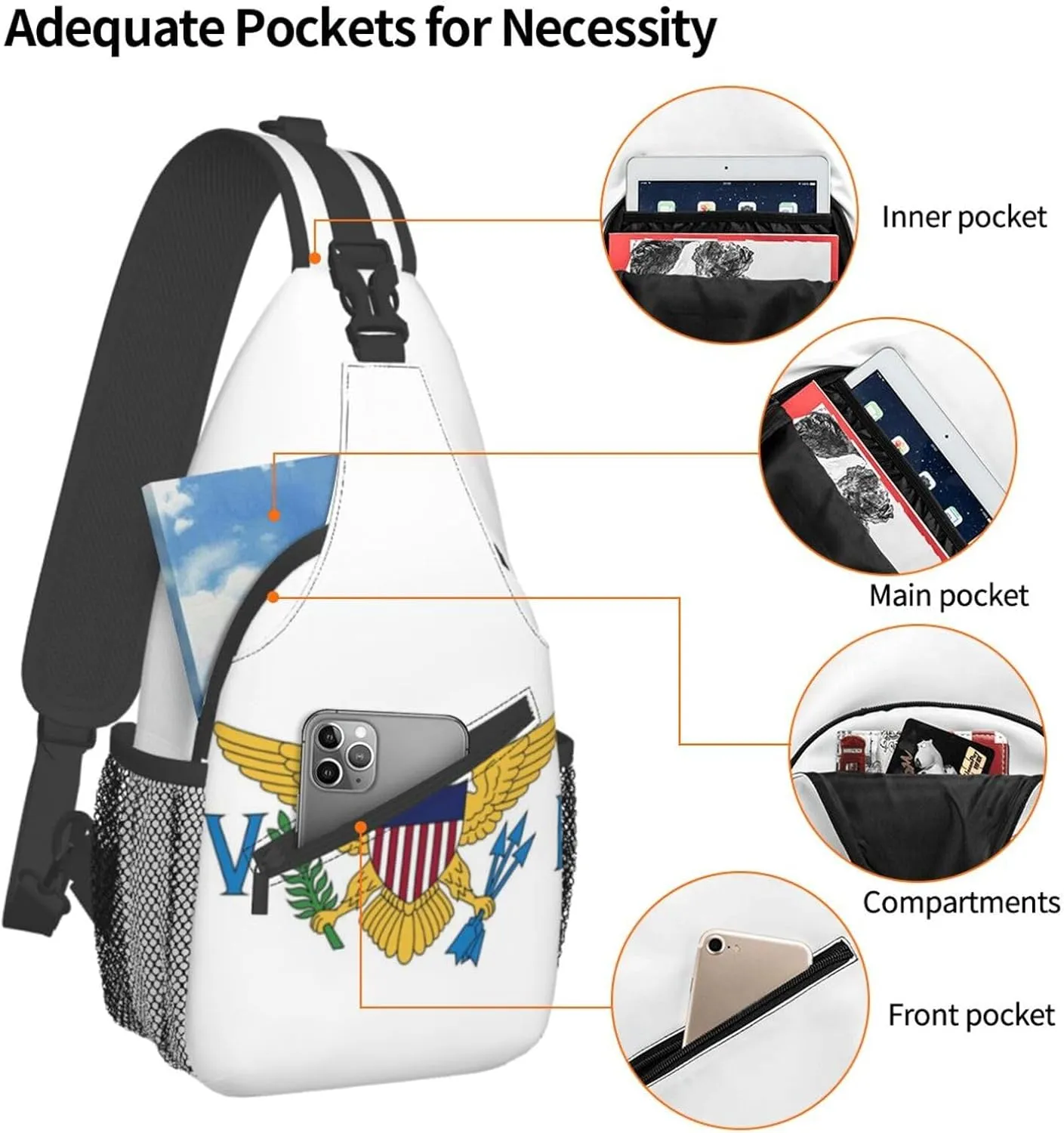 ASYG Virgin Islands Flag Sling Bag Crossbody Backpack Virgin Islands Travel Hiking Daypack Shoulder Chest Bag for Women Men
