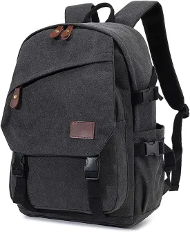 AUGUR Canvas Backpack for Men Casual Daypack Vintage Rucksack Laptop Backpack fit 15-17 inch Travel Hiking Backpack(35L-Black)