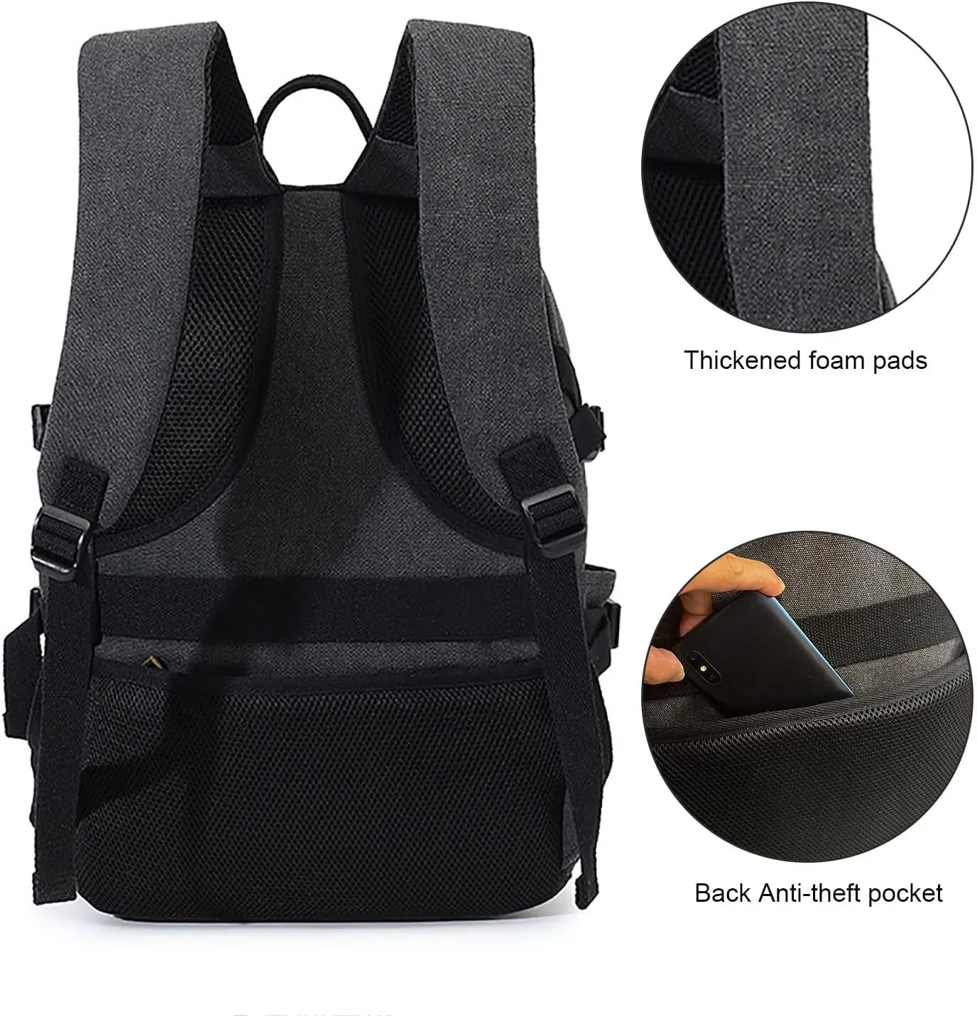 AUGUR Canvas Backpack for Men Casual Daypack Vintage Rucksack Laptop Backpack fit 15-17 inch Travel Hiking Backpack(35L-Black)
