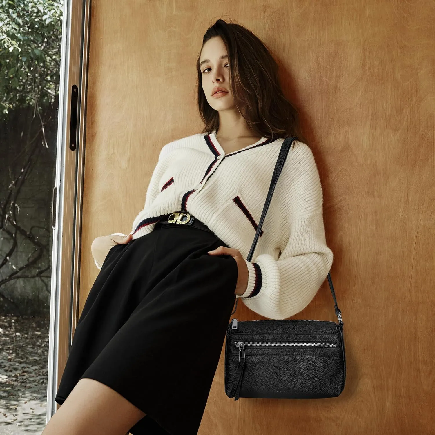 befen Small Genuine Leather Crossbody Purse Bags for Women, Multi Pockets Shoulder Handbag with RFID Blocking Card Slots