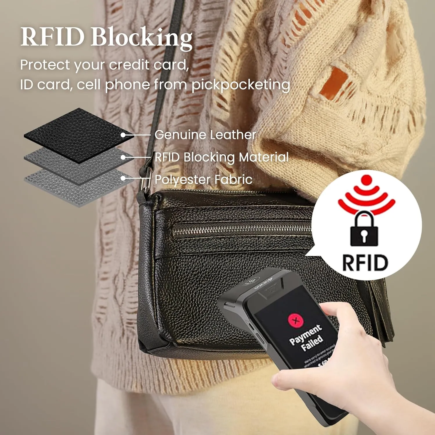 befen Small Genuine Leather Crossbody Purse Bags for Women, Multi Pockets Shoulder Handbag with RFID Blocking Card Slots