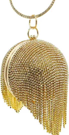 Boutique De FGG Round Ball Crystal Clutch Purse Women Formal Evening Bags Wedding Party Tassel Rhinestone Clutch Bags,Mini