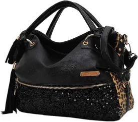 Chikencall Women Leopard Print Handbag And Purse Tassel Tote ShoulderBag Satchel