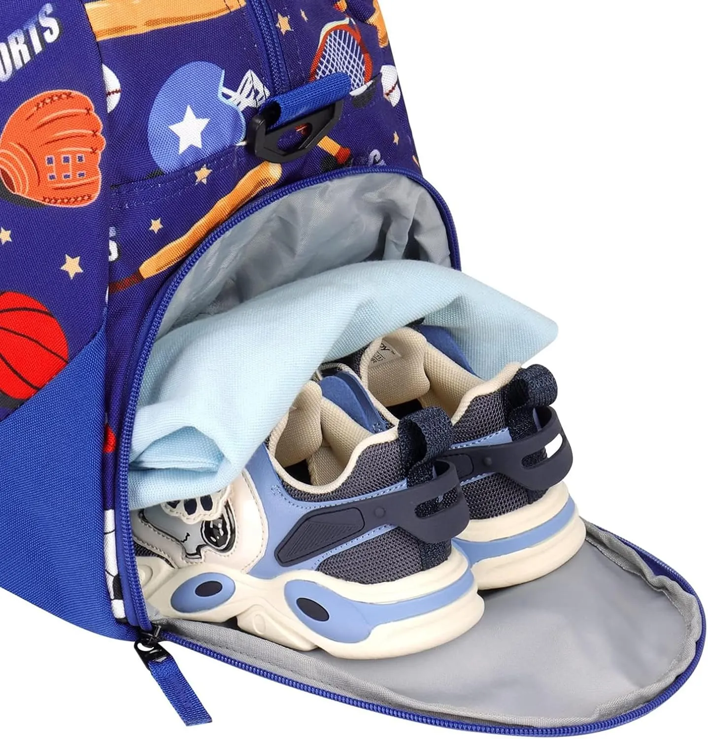 Choco Mocha Kids Duffle Bag for Soccer, Travel, Overnight, Gym, Sports, Sleepover - Boys Weekender Duffel Gift for Toddlers 6-8 Years Old - Blue