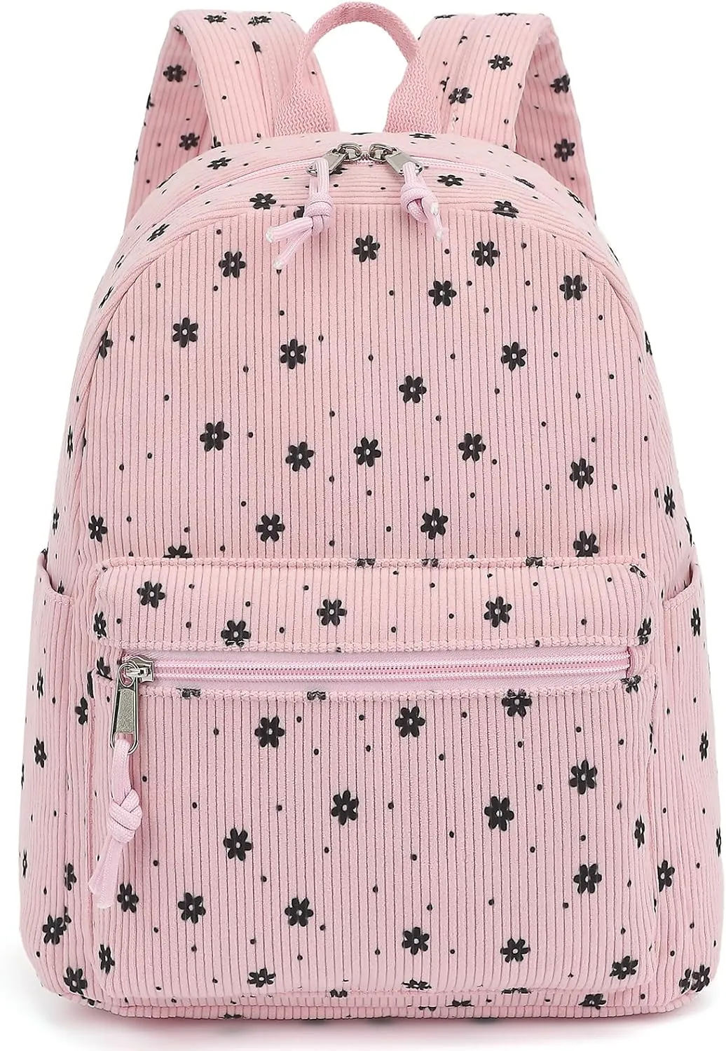 Corduroy Womens Mini Backpack Girls Small Backpack Purse Fashion Casual Daypack School Bookbag (Floral Pink)