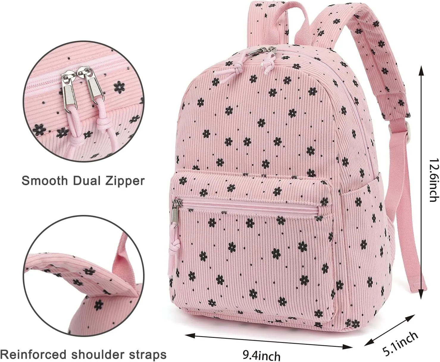 Corduroy Womens Mini Backpack Girls Small Backpack Purse Fashion Casual Daypack School Bookbag (Floral Pink)