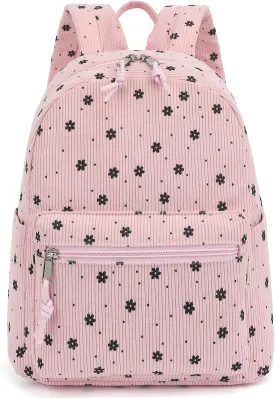 Corduroy Womens Mini Backpack Girls Small Backpack Purse Fashion Casual Daypack School Bookbag (Floral Pink)