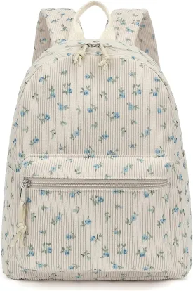 Corduroy Womens Mini Backpack Girls Small Backpack Purse Fashion Casual Daypack School Bookbag (Flowers Blue)