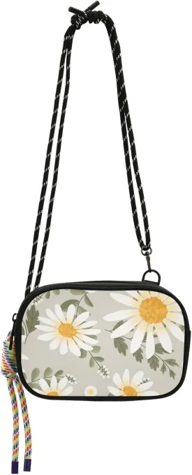Crossbody Bag White Daisy Flowers Wreath Ivy Style Cell Phone Purse Wallet with Credit Card Slots Multicolor Handbag with Adjustable Strap Fits Phone Keys And More