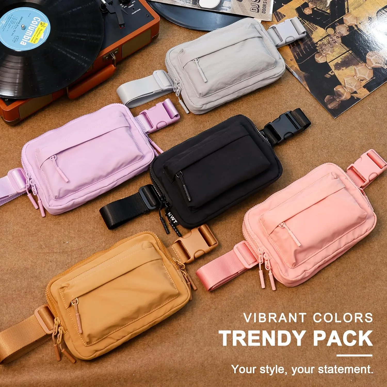 Crossbody Bags for Women & Fanny Pack for Men, Lightweight Adjustable Strap Belt Bag for Travel, Running, Hiking with Multiple Pockets, Pink