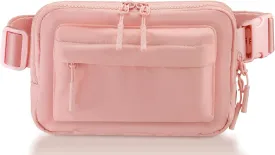 Crossbody Bags for Women & Fanny Pack for Men, Lightweight Adjustable Strap Belt Bag for Travel, Running, Hiking with Multiple Pockets, Pink