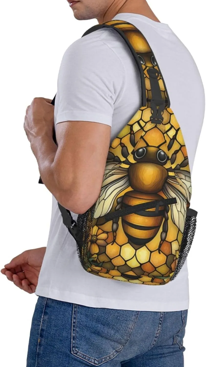 Crossbody Bags For Women Men Bee Hive Sling Backpack Chest Shoulder Bag Gym Cycling Travel Hiking Daypack