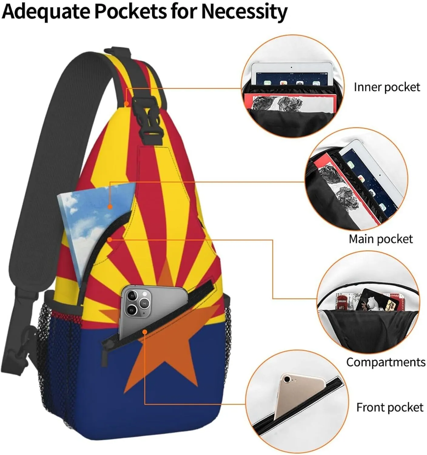 Cute Arizon Flag Sling Backpack, Multipurpose Crossbody Shoulder Bag Arizonian Travel Hiking Daypack for Men Women