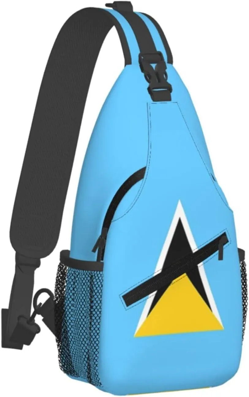 Cute St Lucia Flag Sling Backpack, Multipurpose Crossbody Shoulder Bag Patriotic Travel Hiking Daypack for Men Women