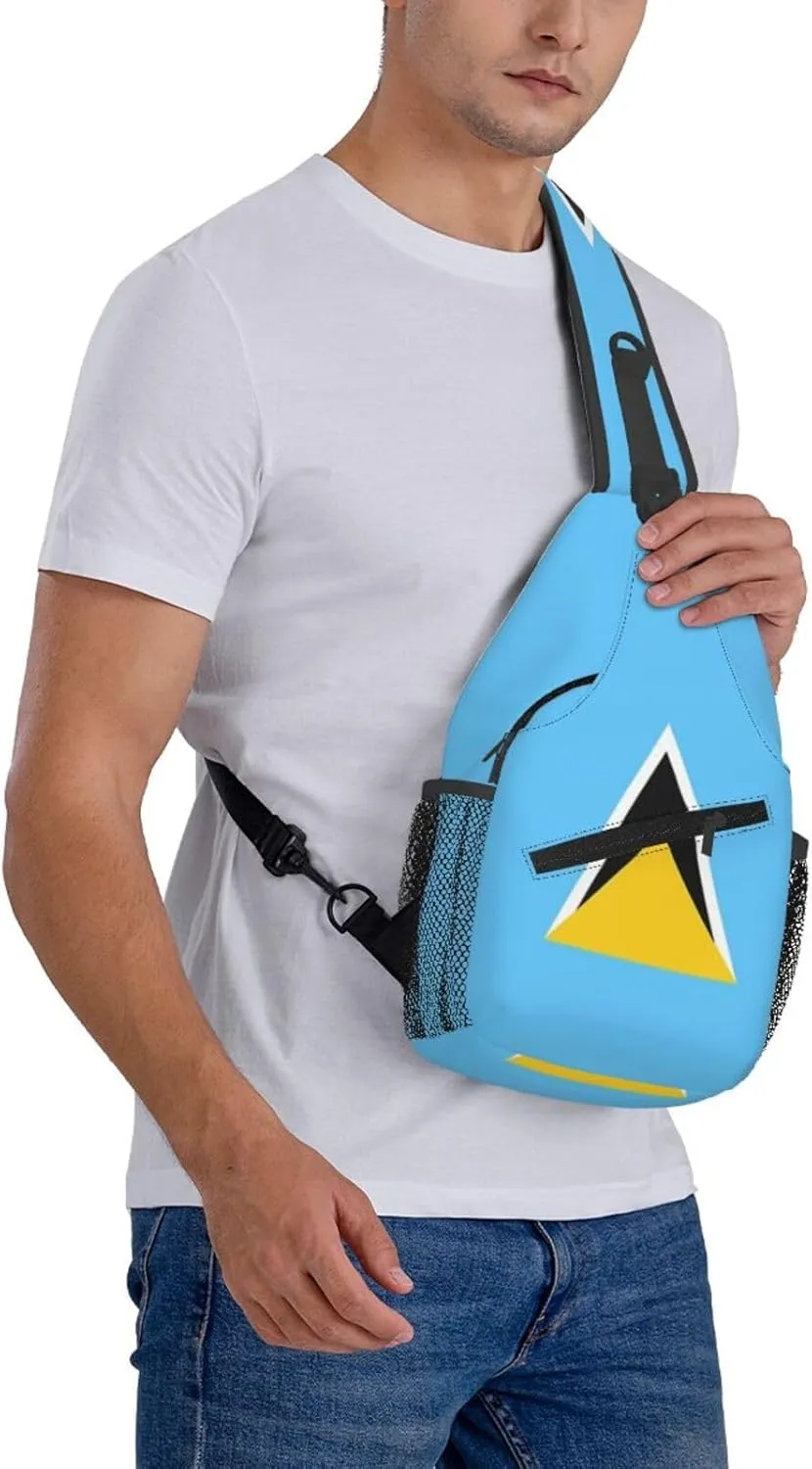 Cute St Lucia Flag Sling Backpack, Multipurpose Crossbody Shoulder Bag Patriotic Travel Hiking Daypack for Men Women