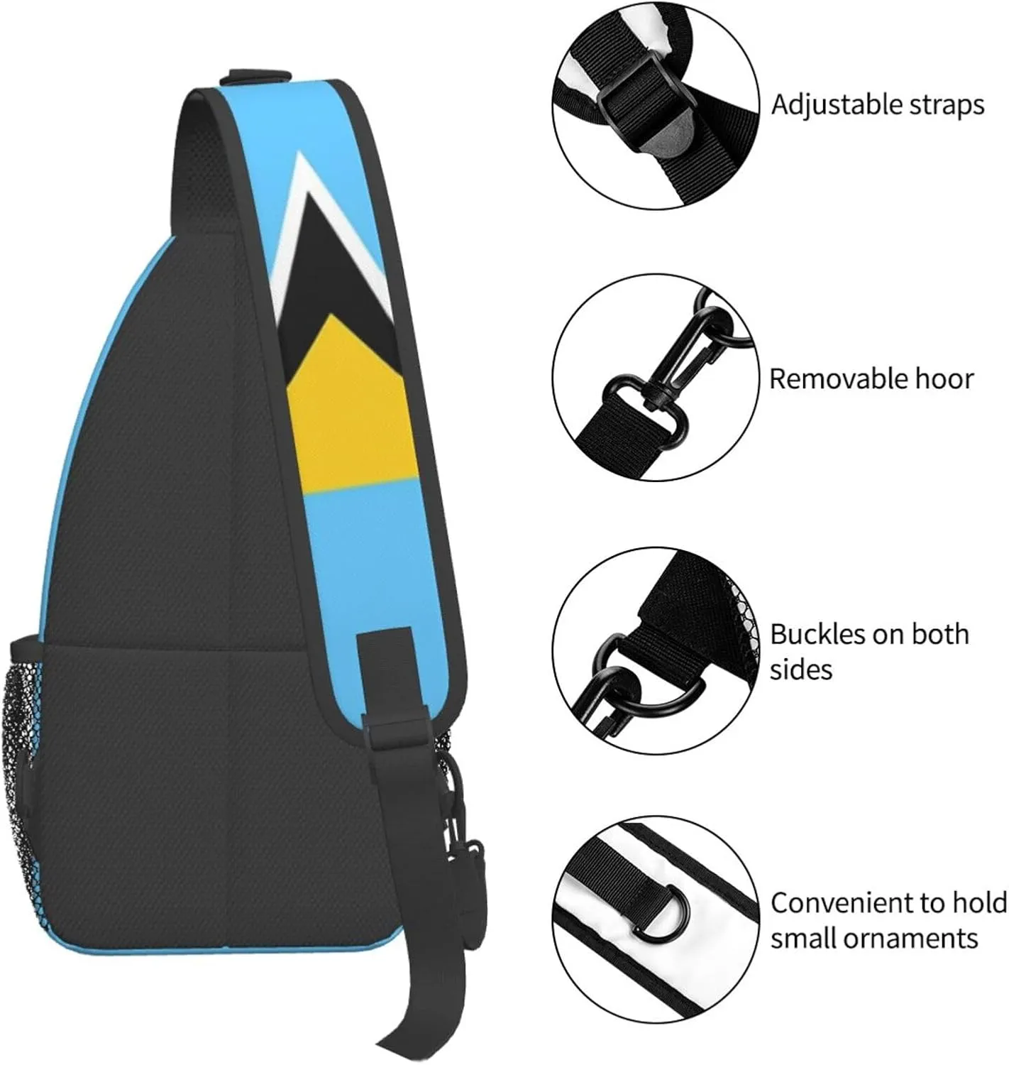 Cute St Lucia Flag Sling Backpack, Multipurpose Crossbody Shoulder Bag Patriotic Travel Hiking Daypack for Men Women