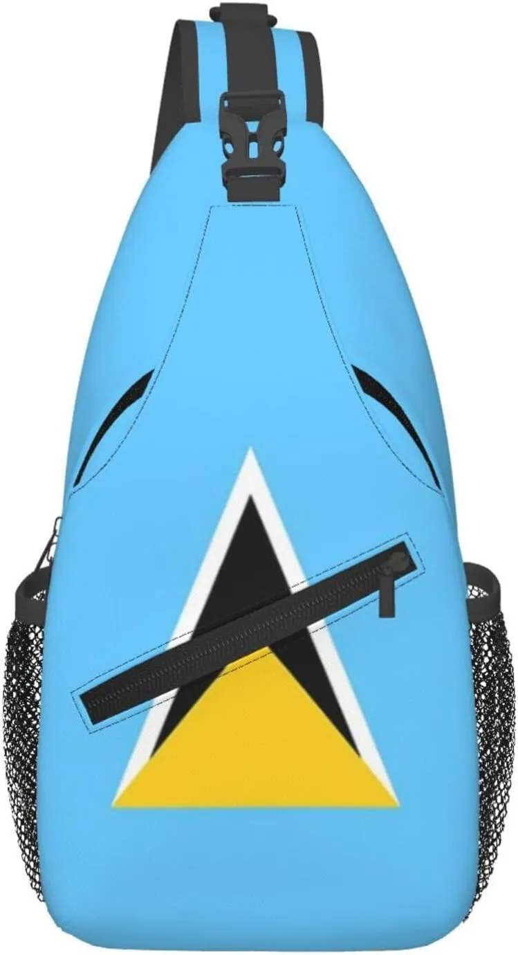 Cute St Lucia Flag Sling Backpack, Multipurpose Crossbody Shoulder Bag Patriotic Travel Hiking Daypack for Men Women