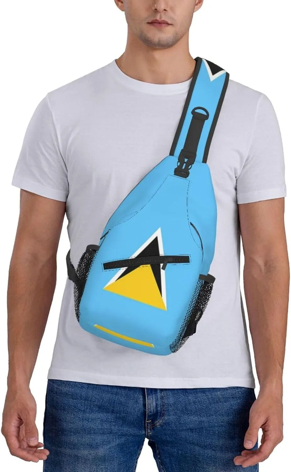Cute St Lucia Flag Sling Backpack, Multipurpose Crossbody Shoulder Bag Patriotic Travel Hiking Daypack for Men Women