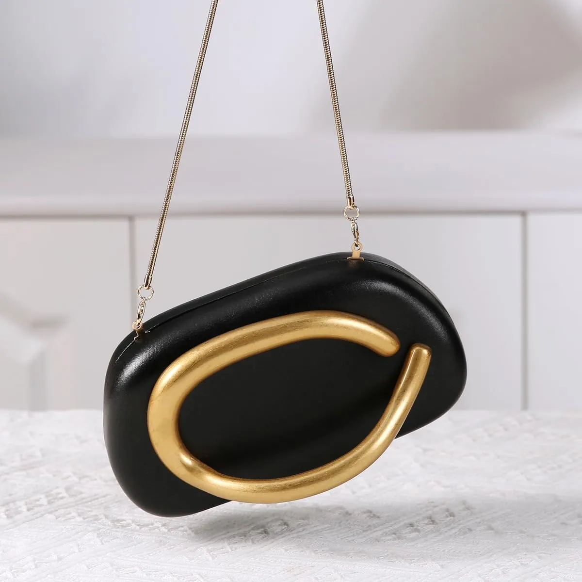 Dreubea Minimalist Gold-Tone Art Deco Clutch Bag  Elegant Metallic Accent Evening Handbag Purse for Women