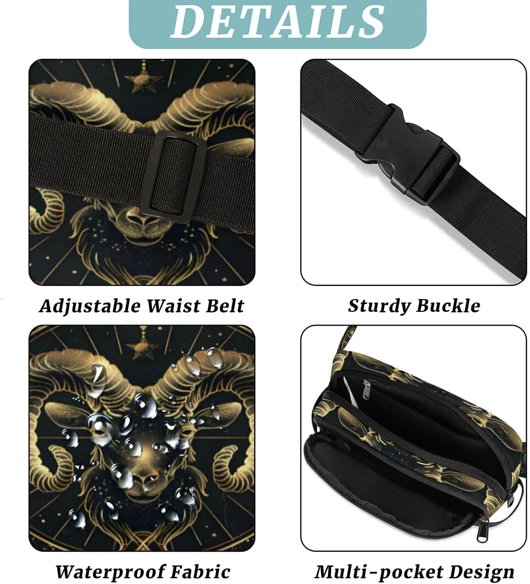 Fanny Pack for Men Women, Waterproof Sports Waist Bag Pack, Horoscopes Belt Bag for Travel Hiking Running, Travel Chest Bag with Adjustable Strap, Taurus
