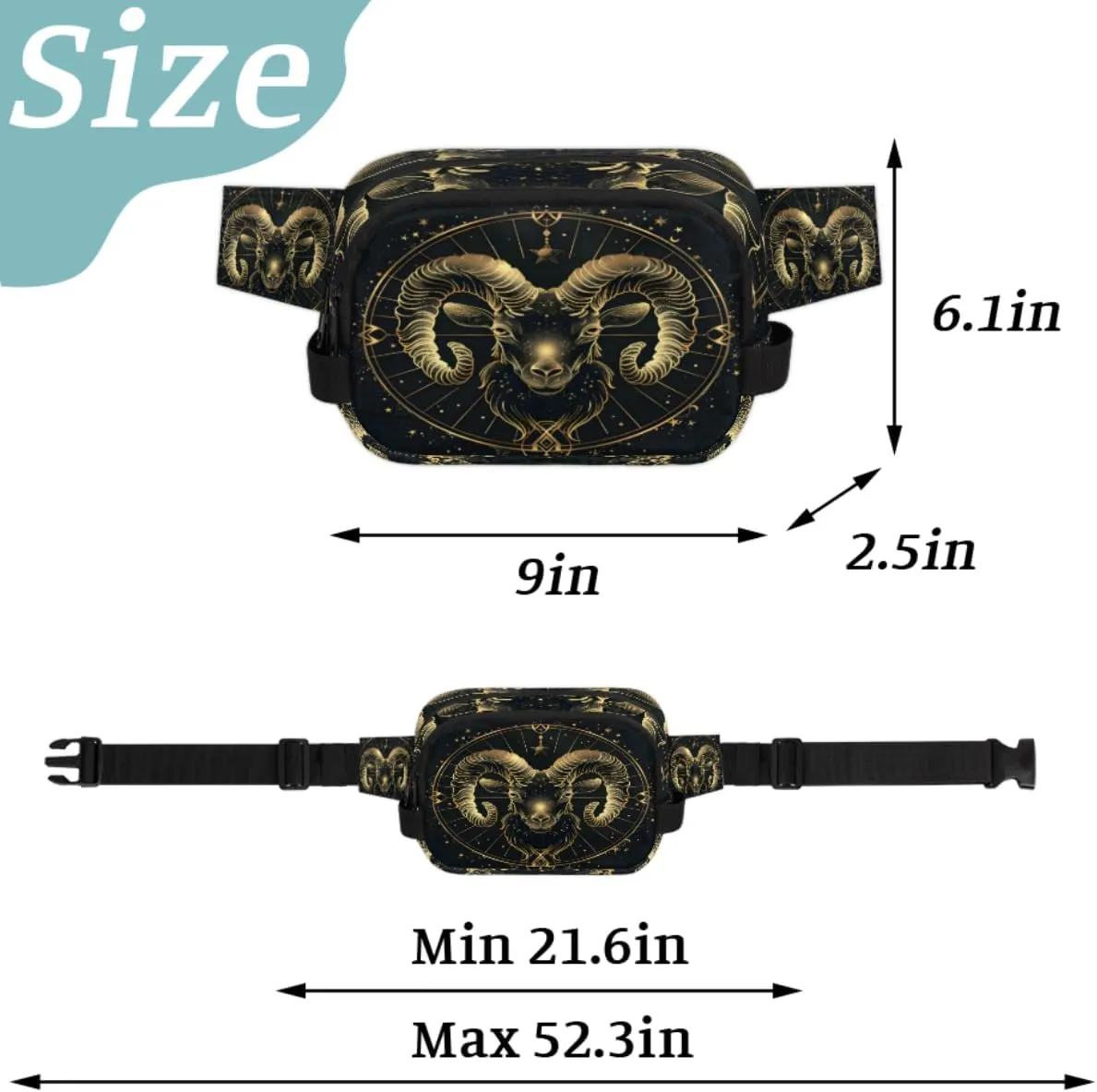 Fanny Pack for Men Women, Waterproof Sports Waist Bag Pack, Horoscopes Belt Bag for Travel Hiking Running, Travel Chest Bag with Adjustable Strap, Taurus