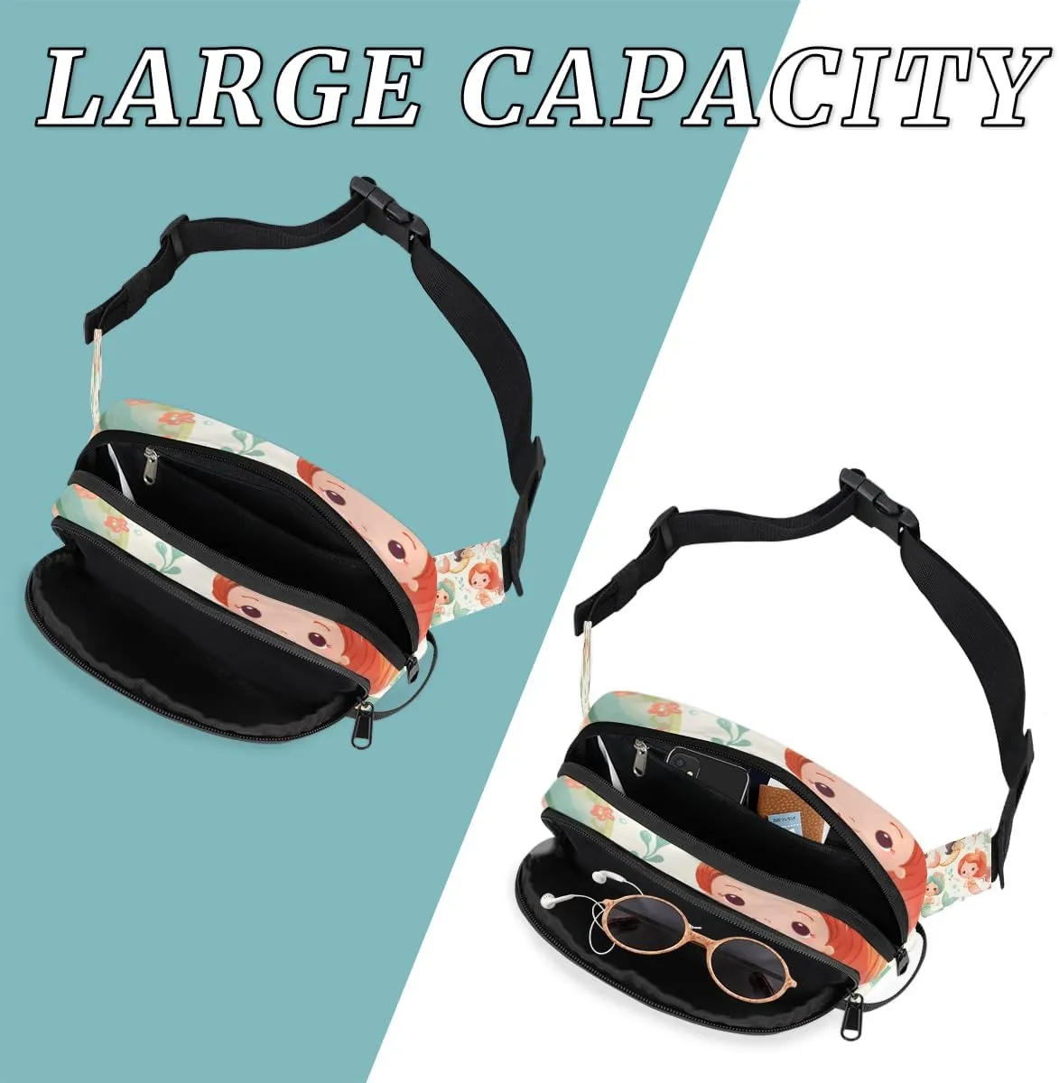 Fanny Pack for Men Women, Waterproof Sports Waist Bag Pack, Mermaids Belt Bag for Travel Hiking Running, Travel Chest Bag with Adjustable Strap, Ocean Summer Underwater Mermaid