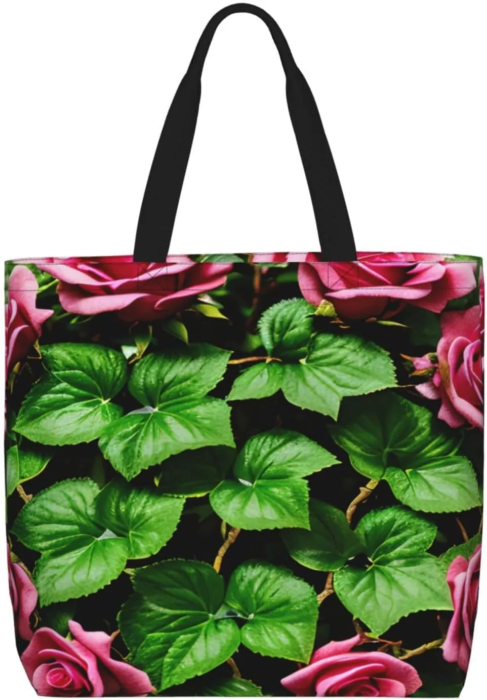 Floral Rose Ivy with Leaves Spring Print Tote Bag,Multi-functional Reusable,Lightweight Crossbody,Work,Travel,Everyday Use