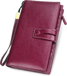 FT FUNTOR Women's Big Fat RFID Blocking Wallet Leather Zip Around Clutch Large Phone Organizer Wristlet