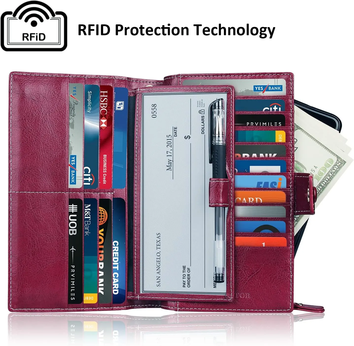 FT FUNTOR Women's Big Fat RFID Blocking Wallet Leather Zip Around Clutch Large Phone Organizer Wristlet