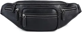 Genuine Leather Fanny Pack Waist Bag for Men Women Hip Bum Bag Travel Pouch Sling Bag Crossbody Chest Bags Shoulder Daypack Multiple Pockets Waist Pack Black