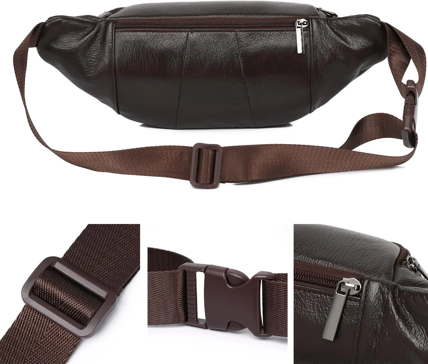 Genuine Leather Fanny Pack Waist Bag for Men Women Hip Bum Bag Travel Pouch Sling Bag Crossbody Chest Bags Shoulder Daypack Multiple Pockets Waist Pack Coffee