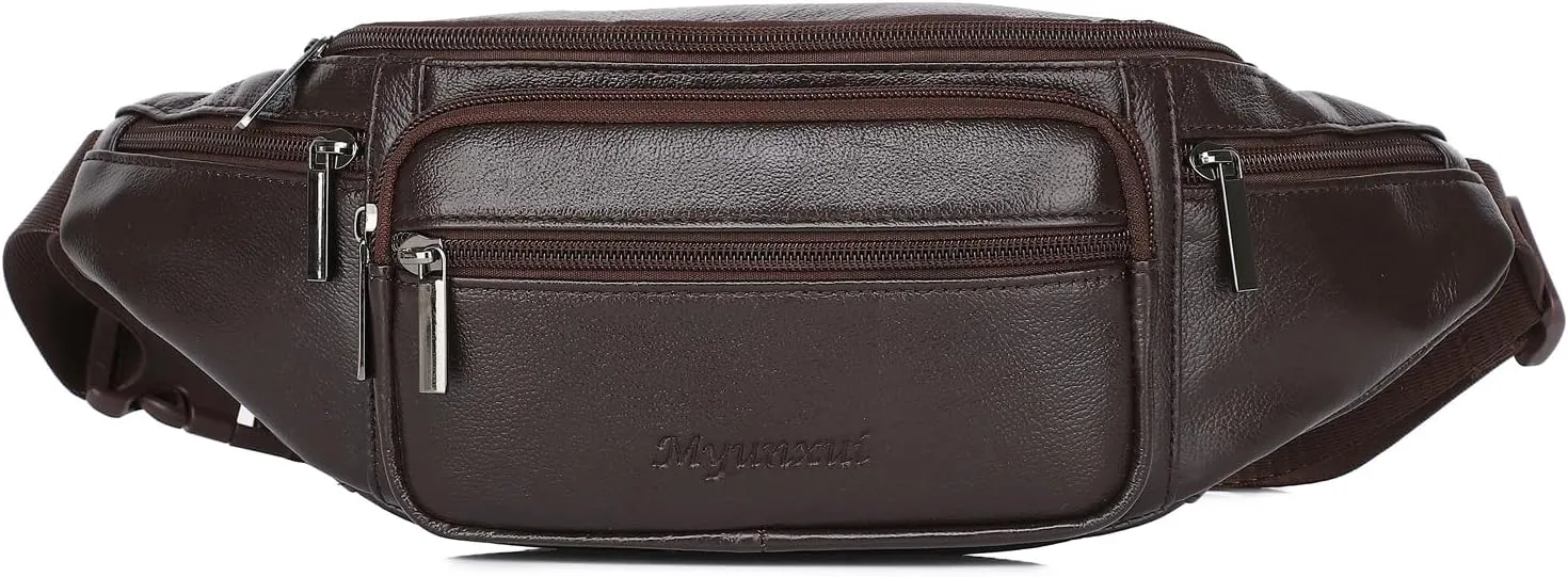 Genuine Leather Fanny Pack Waist Bag for Men Women Hip Bum Bag Travel Pouch Sling Bag Crossbody Chest Bags Shoulder Daypack Multiple Pockets Waist Pack Coffee