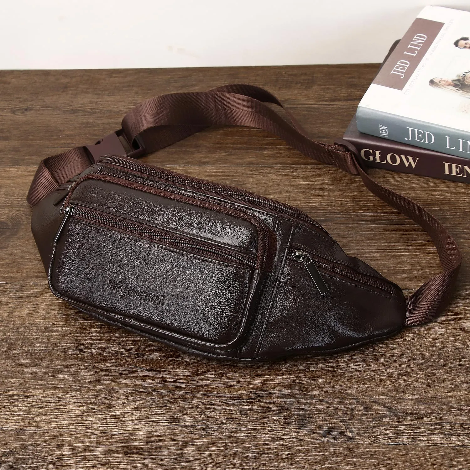 Genuine Leather Fanny Pack Waist Bag for Men Women Hip Bum Bag Travel Pouch Sling Bag Crossbody Chest Bags Shoulder Daypack Multiple Pockets Waist Pack Coffee