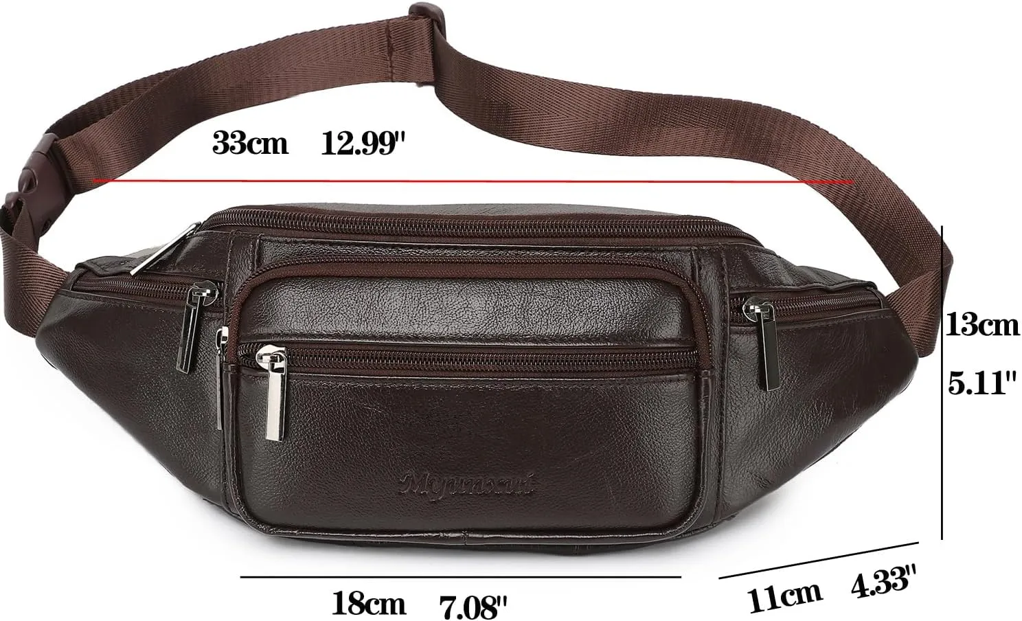 Genuine Leather Fanny Pack Waist Bag for Men Women Hip Bum Bag Travel Pouch Sling Bag Crossbody Chest Bags Shoulder Daypack Multiple Pockets Waist Pack Coffee