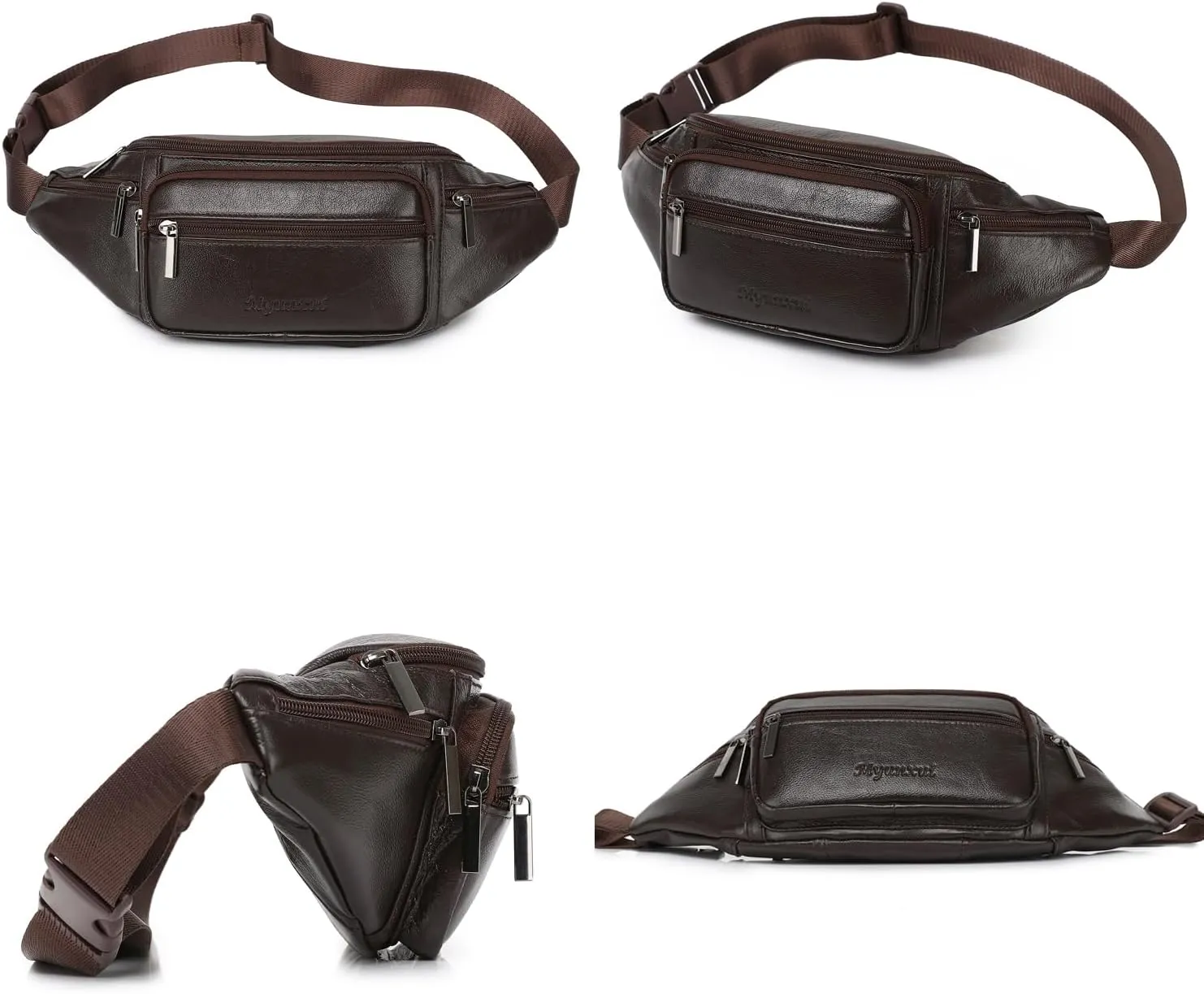 Genuine Leather Fanny Pack Waist Bag for Men Women Hip Bum Bag Travel Pouch Sling Bag Crossbody Chest Bags Shoulder Daypack Multiple Pockets Waist Pack Coffee