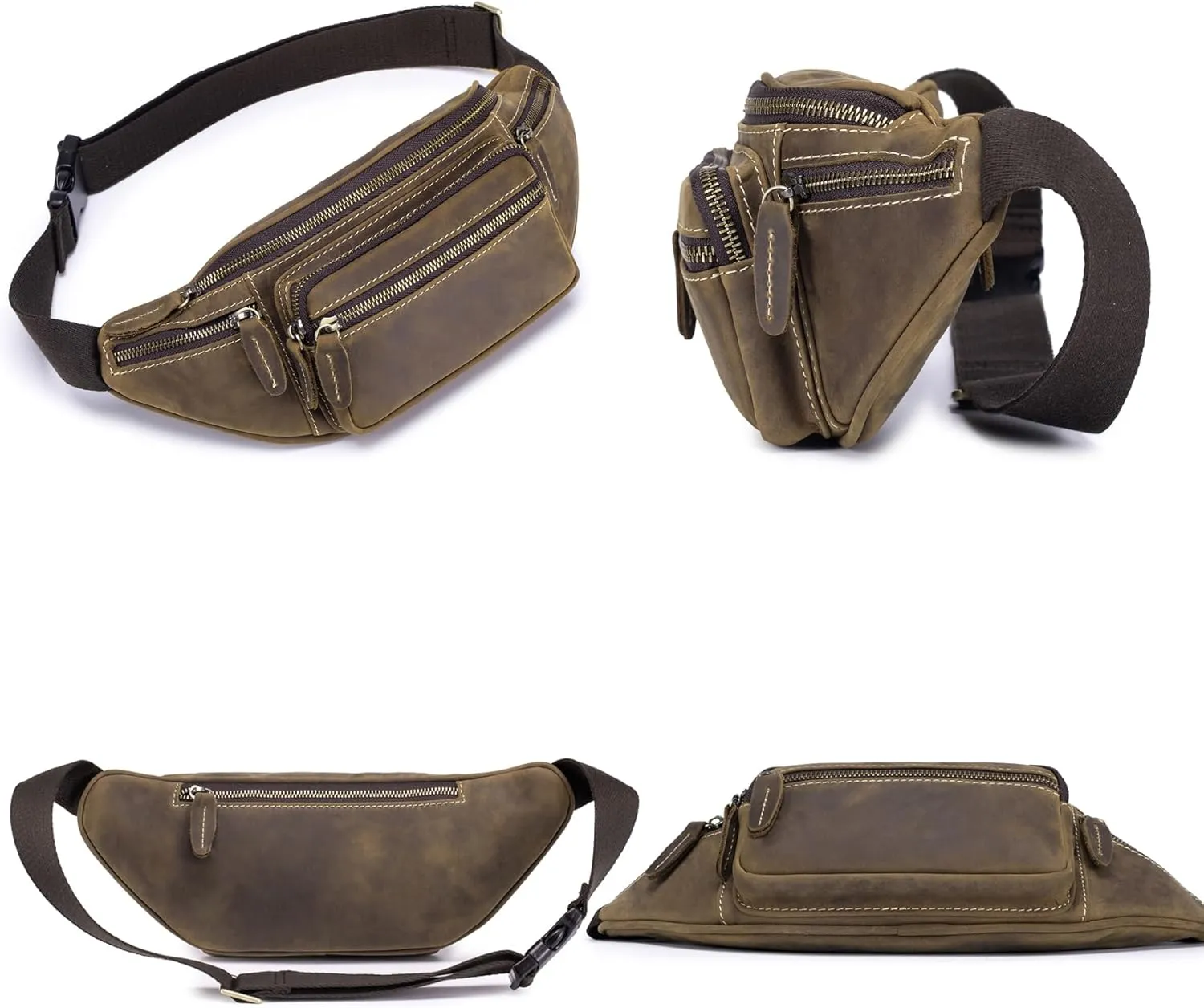Genuine Leather Fanny Pack Waist Bag for Men Women Hip Bum Bag Travel Pouch Sling Bag Crossbody Chest Bags Shoulder Daypack Multiple Pockets Waist Pack Deep Brown