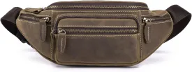 Genuine Leather Fanny Pack Waist Bag for Men Women Hip Bum Bag Travel Pouch Sling Bag Crossbody Chest Bags Shoulder Daypack Multiple Pockets Waist Pack Deep Brown