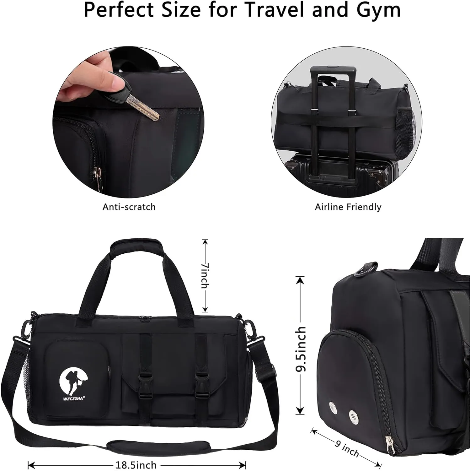 Gym Bag for Men and Women Small - 18.5"9.5"9" Duffel Travel Bag with Compartment, Gymnastics Equipment Bags