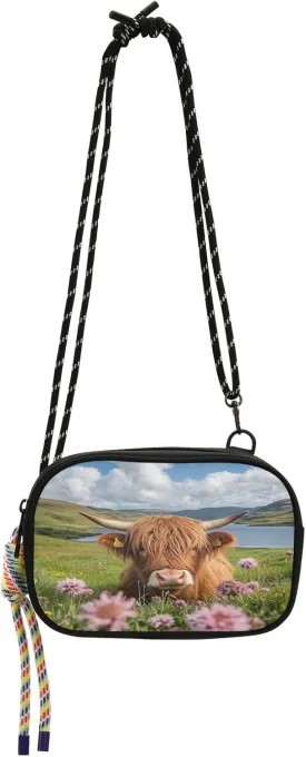 Highland Cattle Clover Field Small Crossbody Bags for Women Travel Purses Shoulder Handbags Cross Body Bag Phone Purse