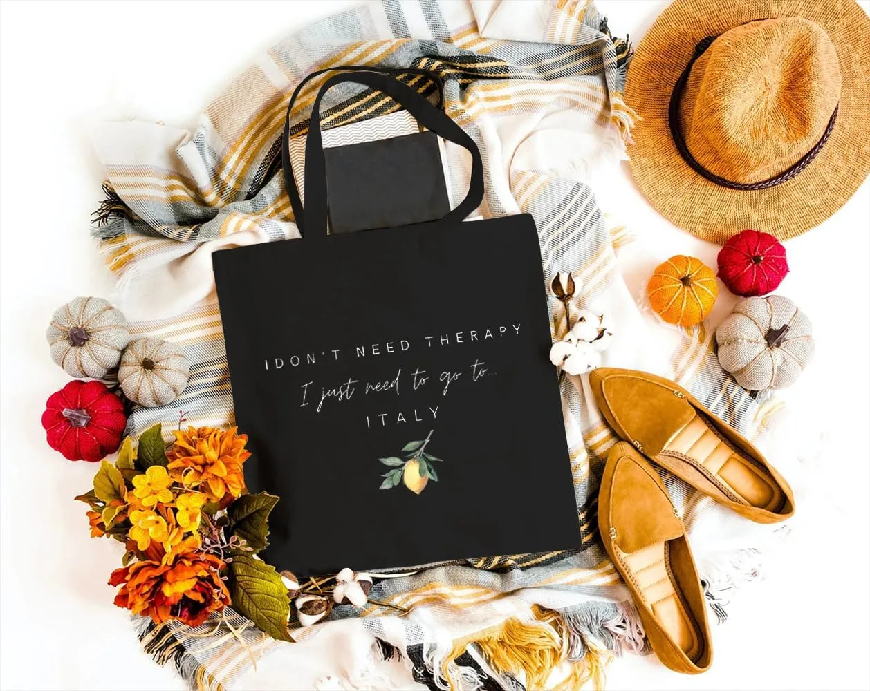 I Don't Need Therapy I Just Need To Go To Italy Canvas Tote Bag Sorrento Capri Lemons Reusable Grocery Shopping Bag