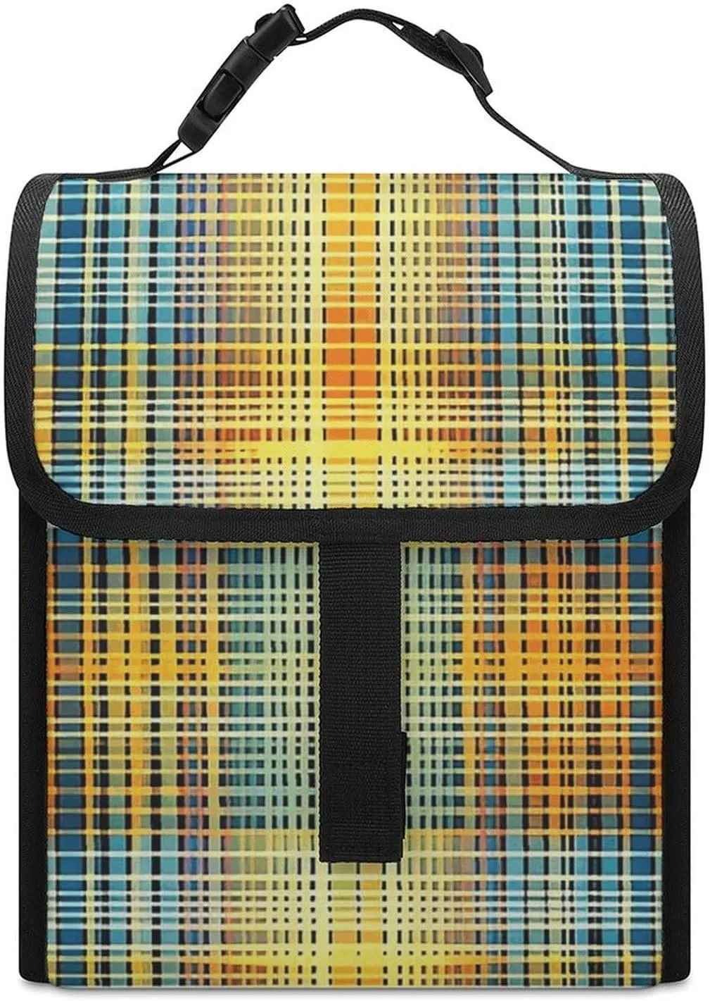 Insulated Lunch Bag for Women Man Lunch Box Grid Stripe Pattern Lunch Tote Bags for Work