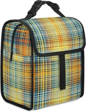 Insulated Lunch Bag for Women Man Lunch Box Grid Stripe Pattern Lunch Tote Bags for Work